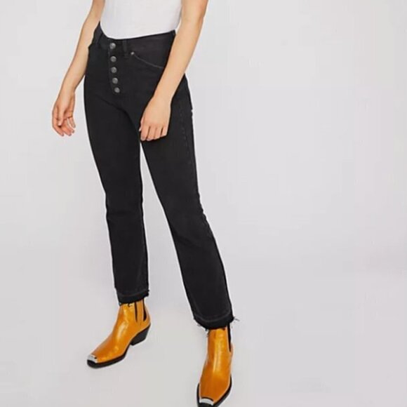 Free People We the Free Black Dylan High Rise Straight Leg Jeans 29 - Picture 1 of 5